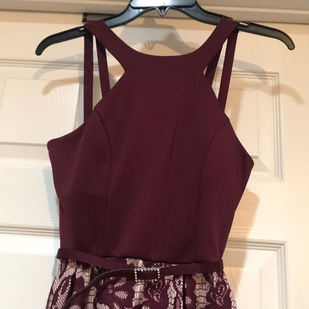 Burgundy party mini dress
